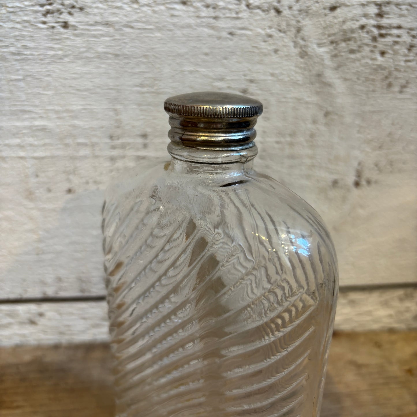Antique Universal Glass Hip Flask - Ribbed Design