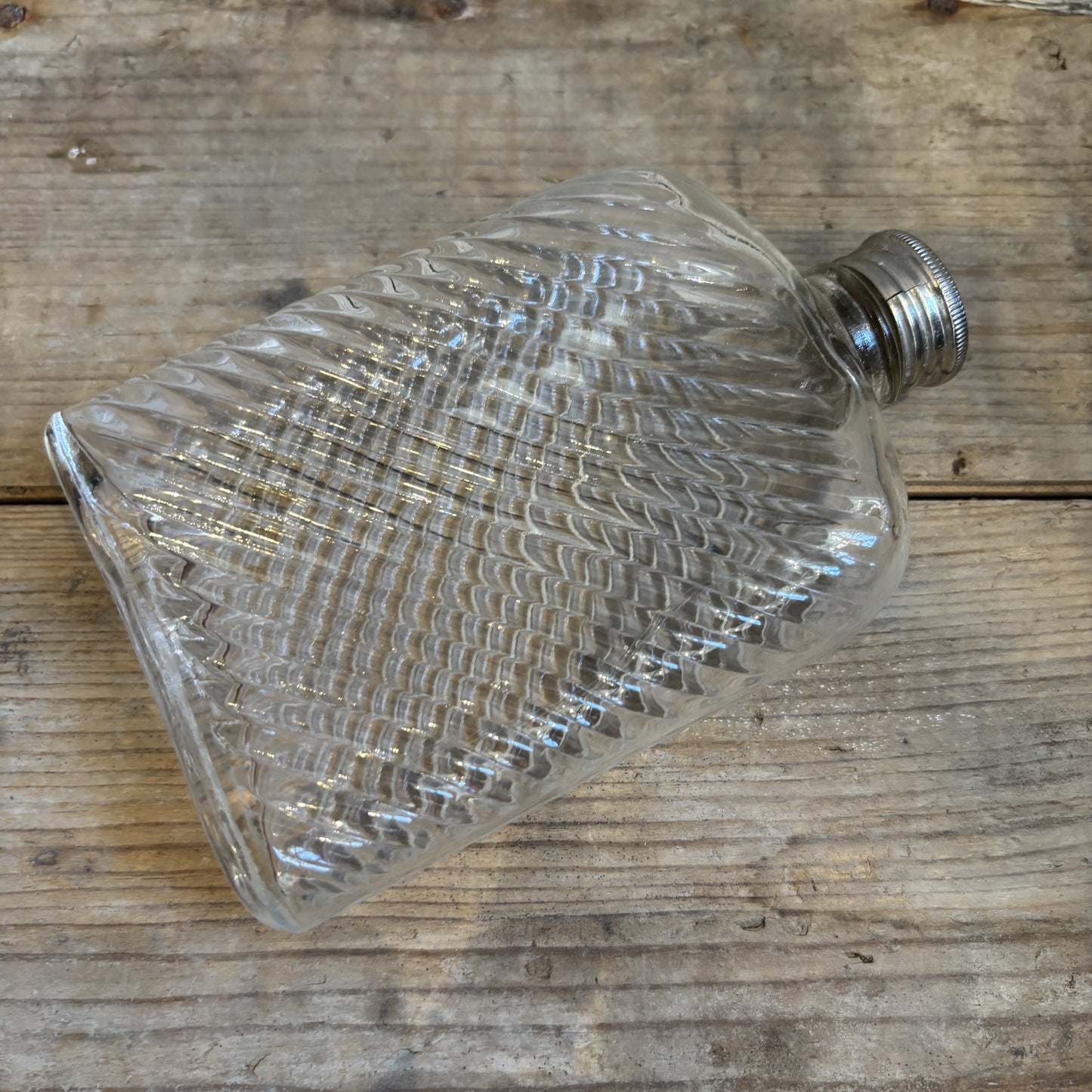 Antique Universal Glass Hip Flask - Ribbed Design
