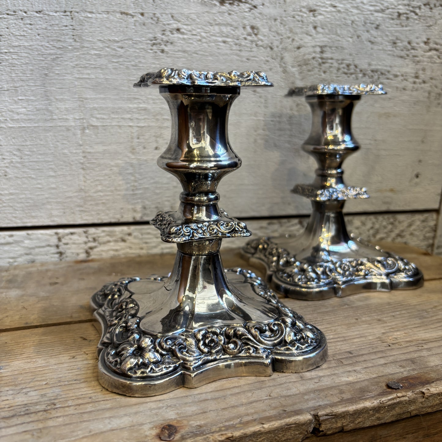 Vintage BP Ornate Lead Silver Candlesticks - Set of 2