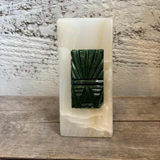 Vintage Alabaster Paperweight - Green Stone Detail