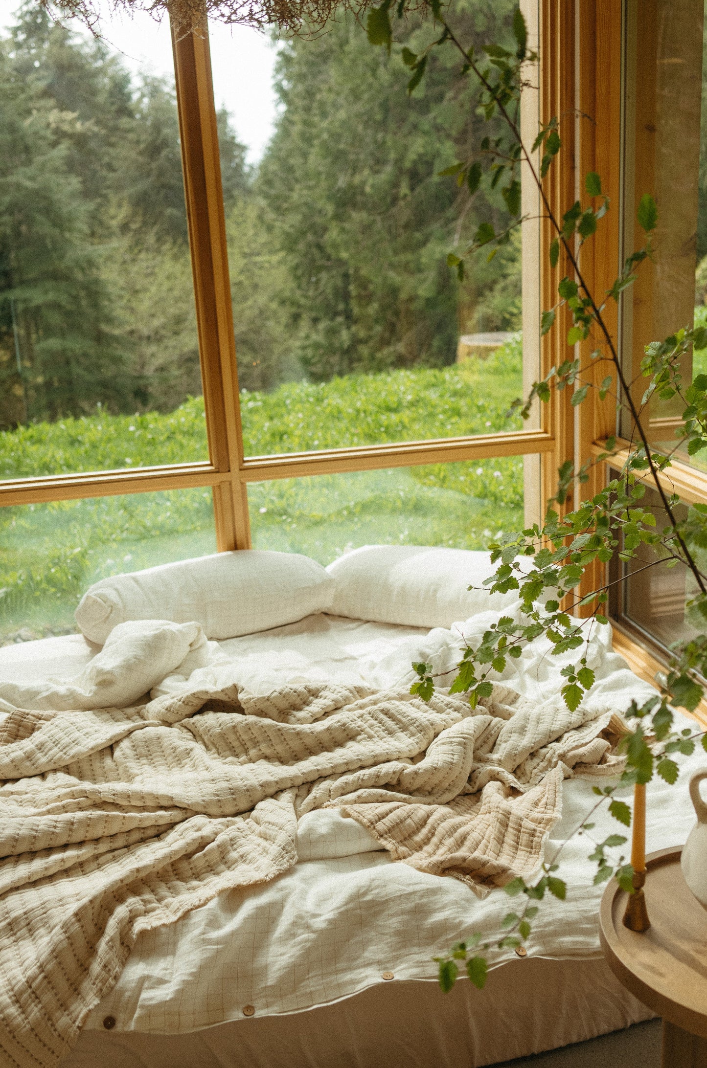 Linen Check King Duvet Set, Ivory