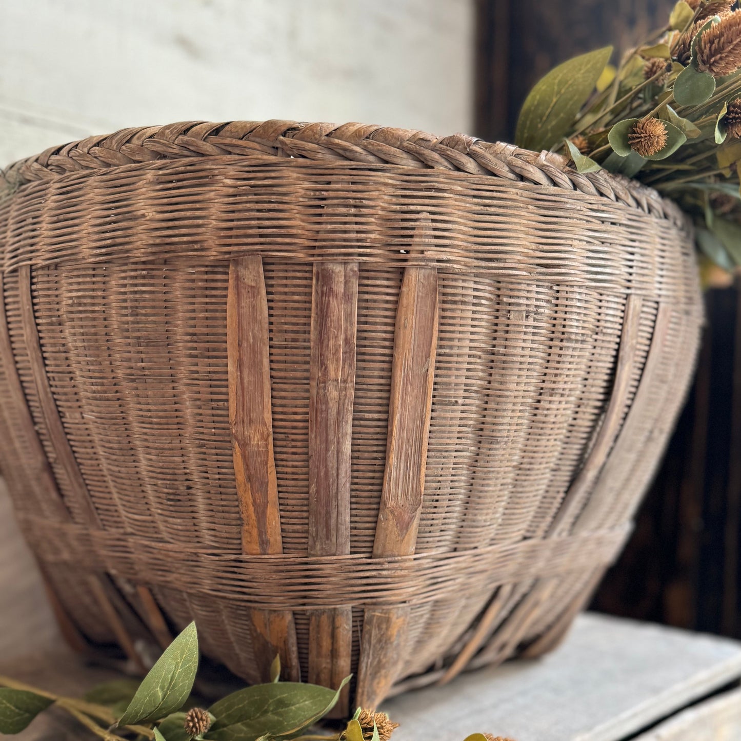 Vintage Bamboo Rice Basket
