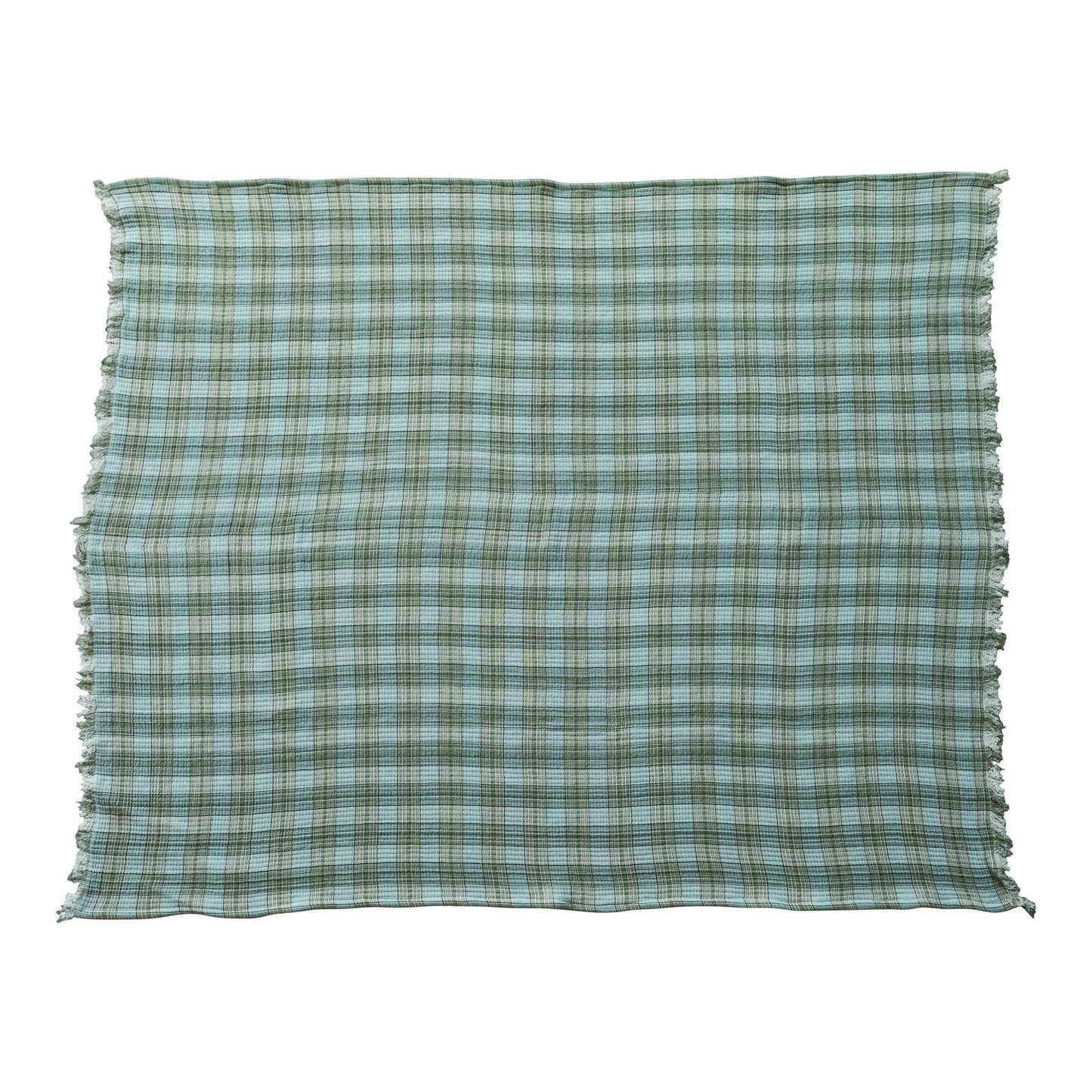 Woven Cotton Frayed Edge Plaid Throw