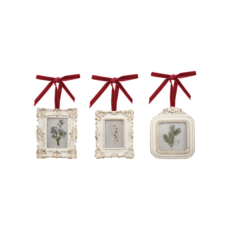 Ornate Frame Ornament w/ Burgundy Ribbon