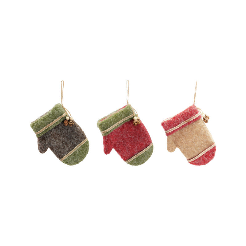 Mitten Ornament w/ Pinecone Detail