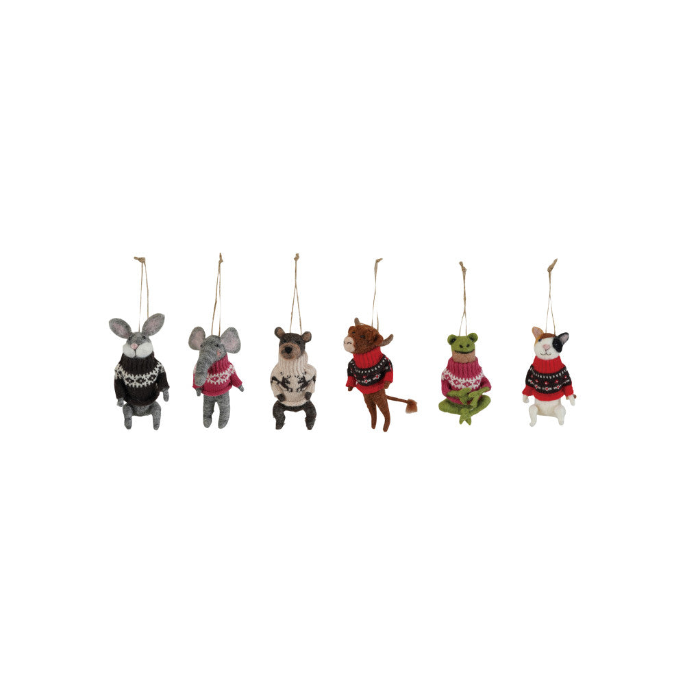 Felt Animal in Sweater Ornament