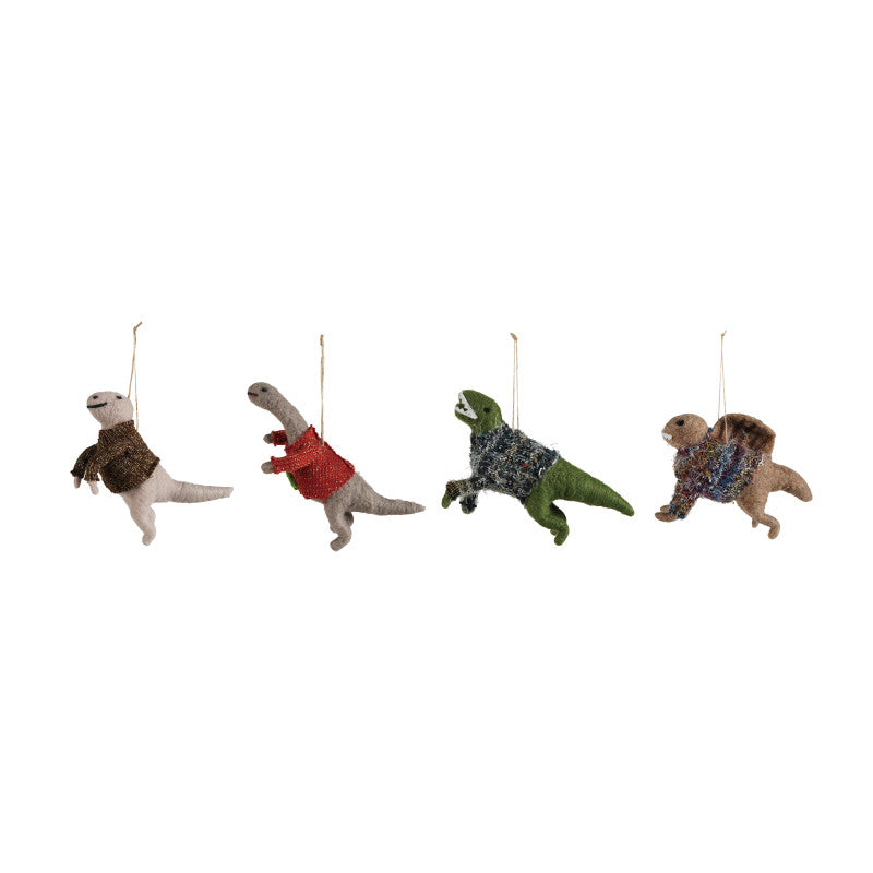 Felt Dinosaur in Sweater Ornament