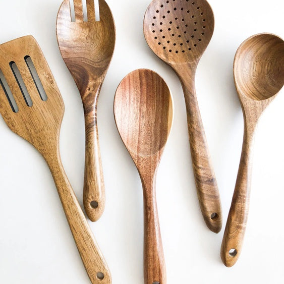 Natural Acacia Wood Utensils - Set of 5