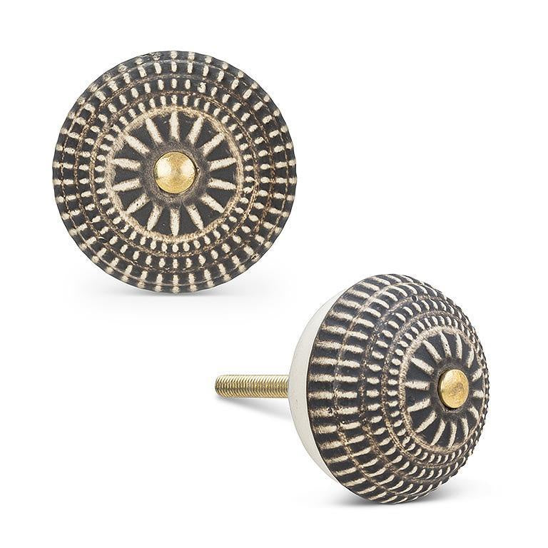 Knob: Textured Ceramic Pattern, blk/gld