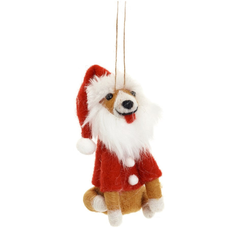 Felt Santa Dog Ornament