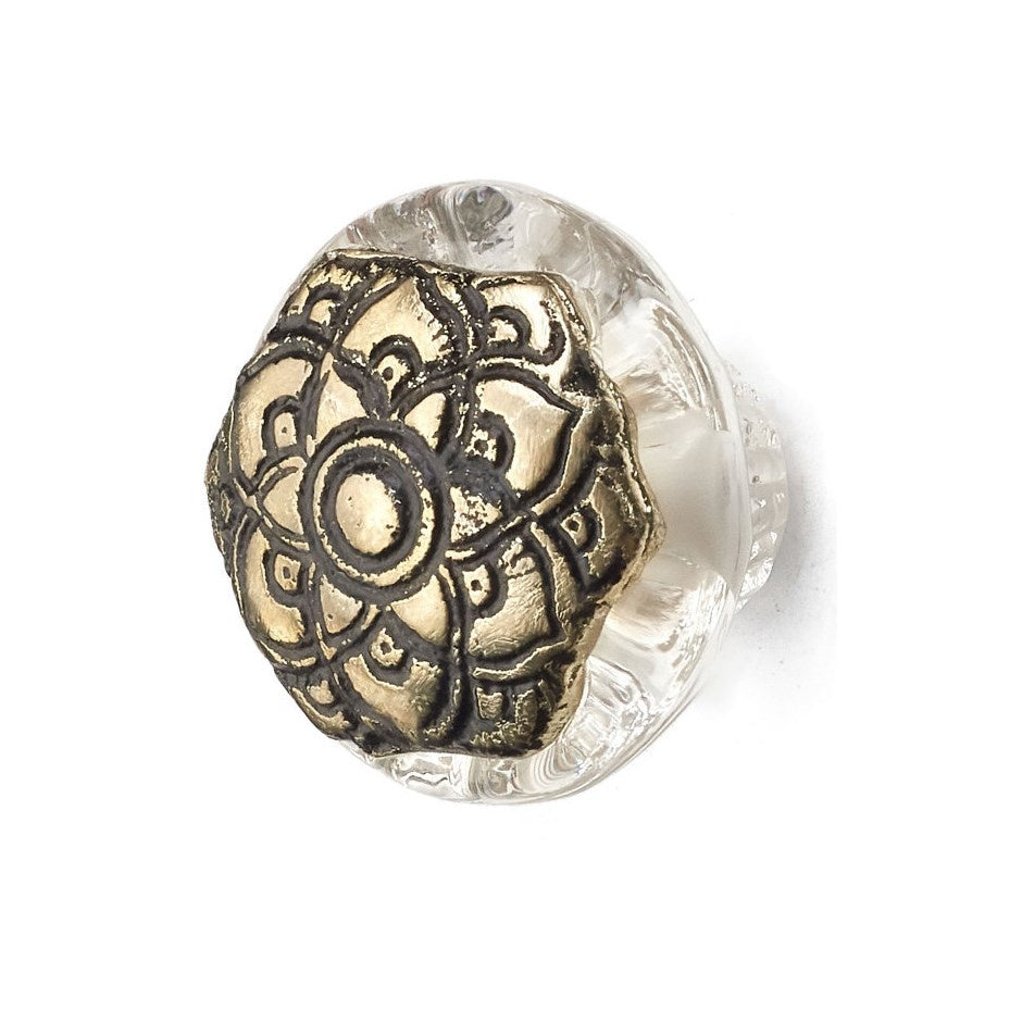 Knob: Embossed Brass and Glass