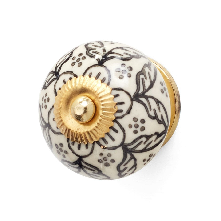 Knob: Round Ceramic Black Design