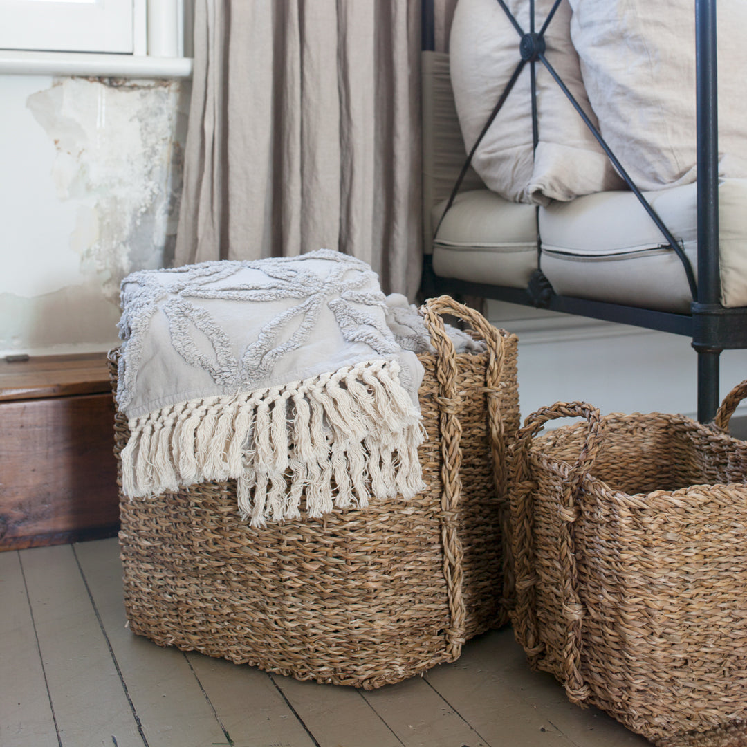 Square Seagrass Basket w Handles