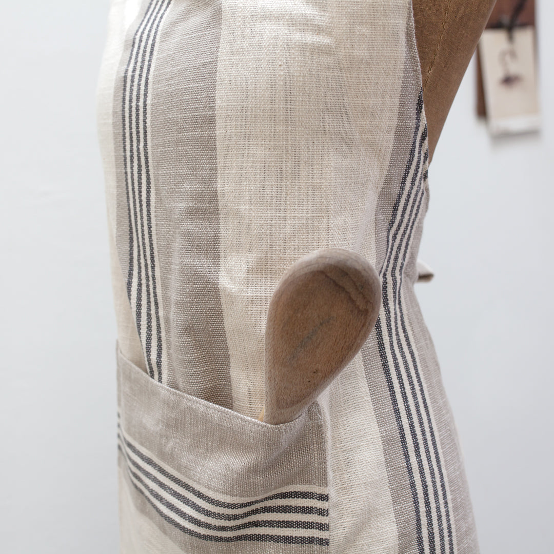 Striped Apron w Pocket - Cotton