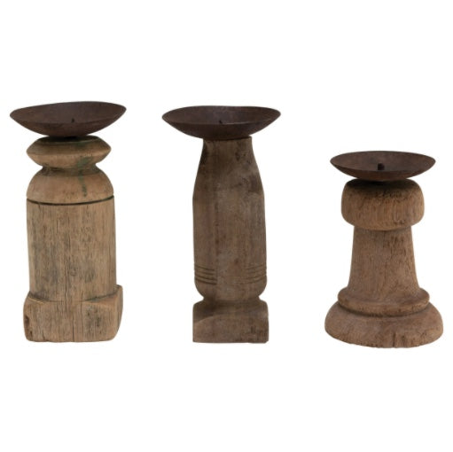 Wood Pillar Holder w Metal Plate