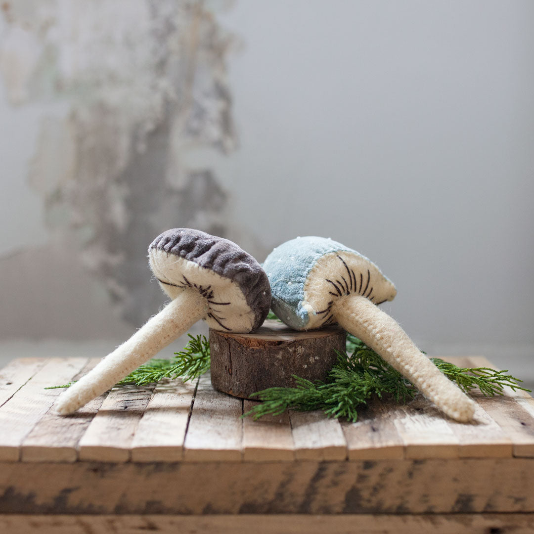 Velvet Beaded Mushroom Ornament - 5.5h