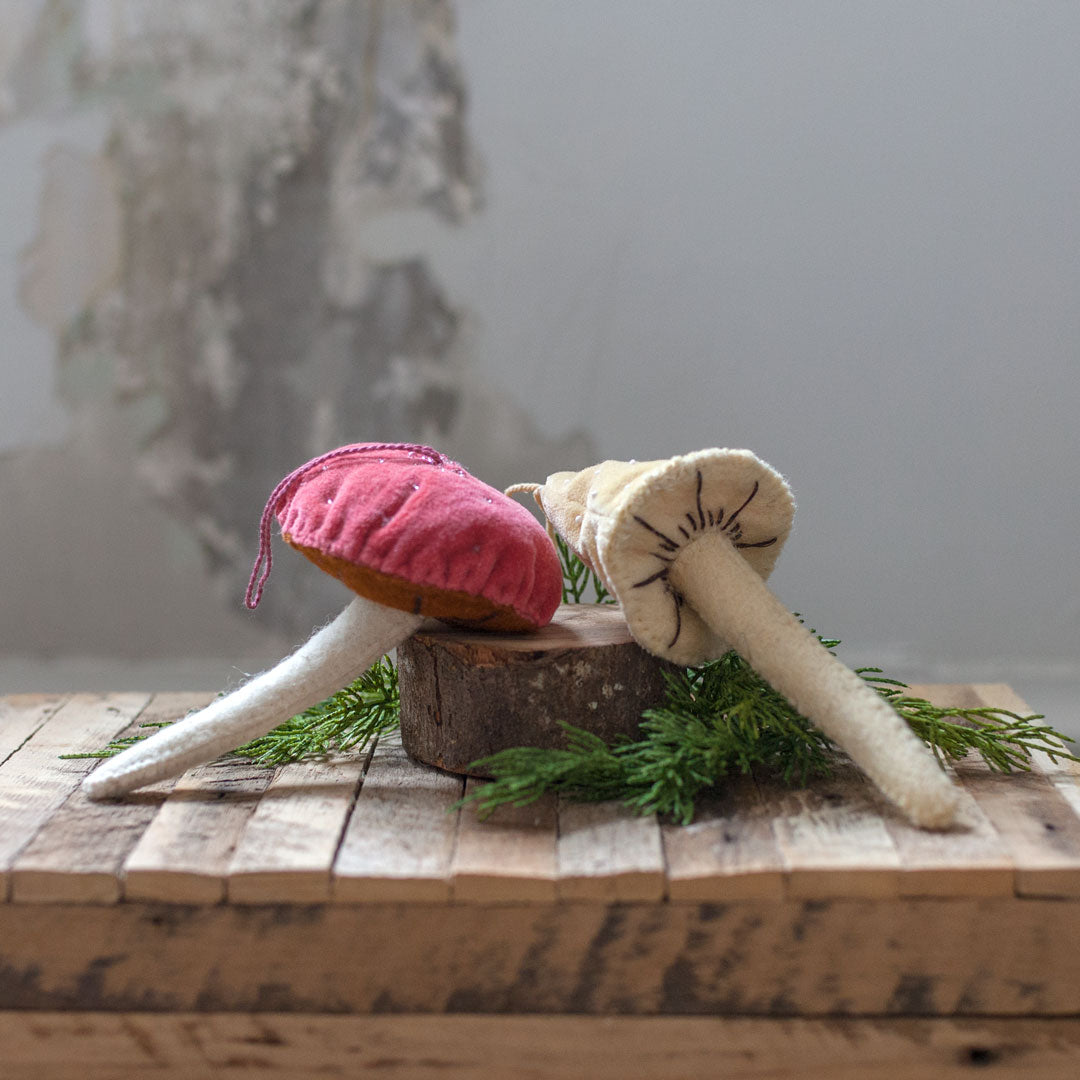 Velvet Beaded Mushroom Ornament - 5.5h