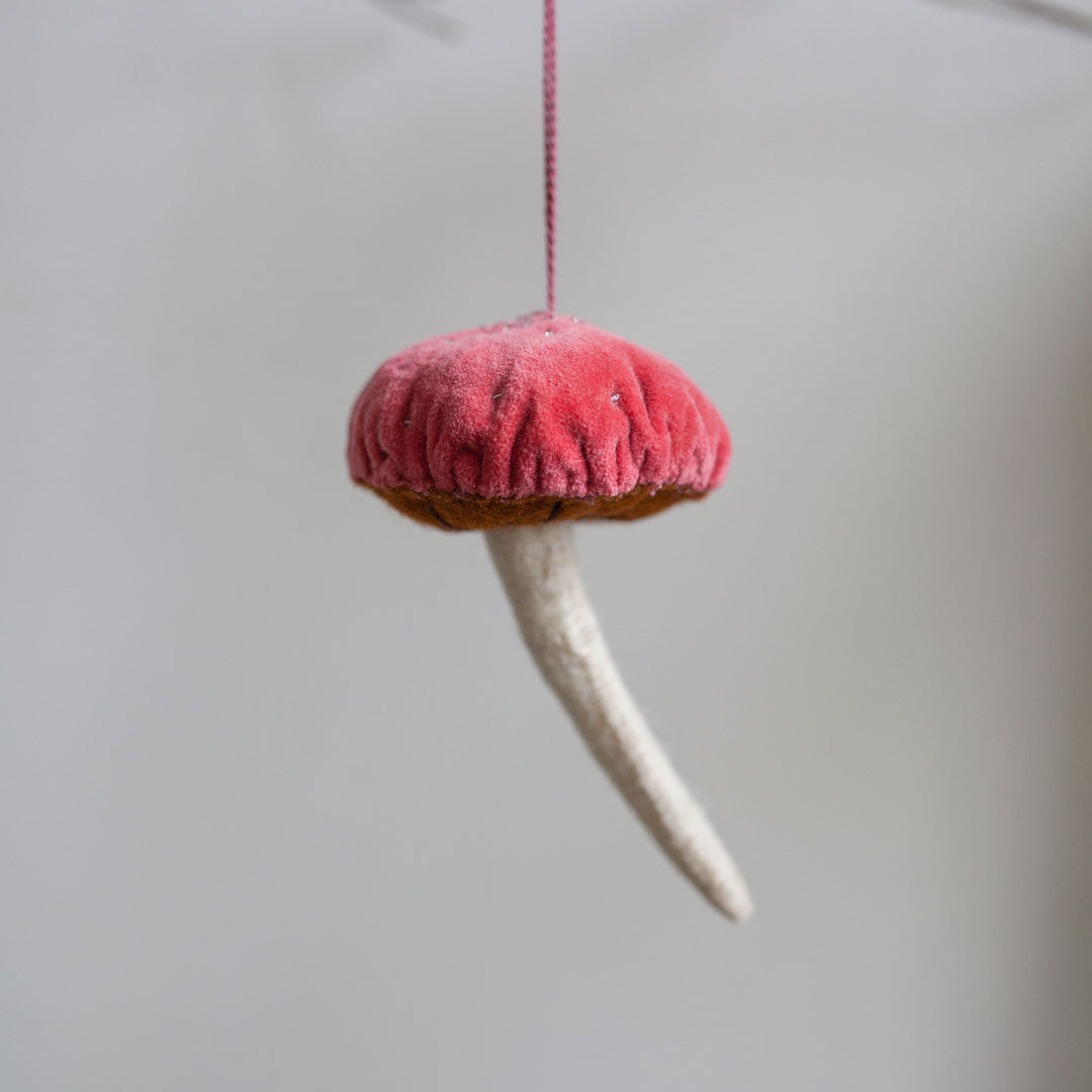 Velvet Beaded Mushroom Ornament - 5.5h
