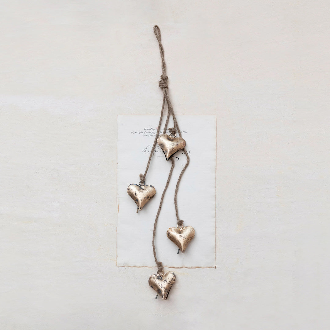 Metal Heart Bells on Jute 25.75"