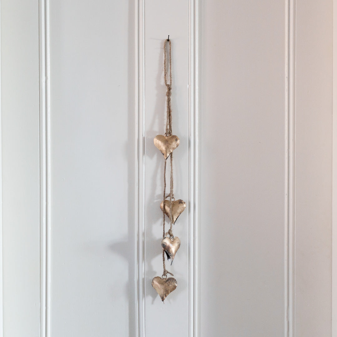 Metal Heart Bells on Jute 25.75"