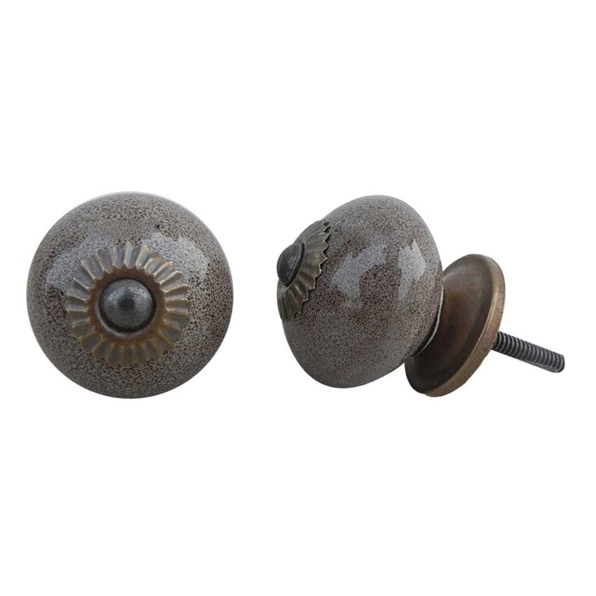 Knobs: Round, Ceramic, Brown Speck, Antique Finish