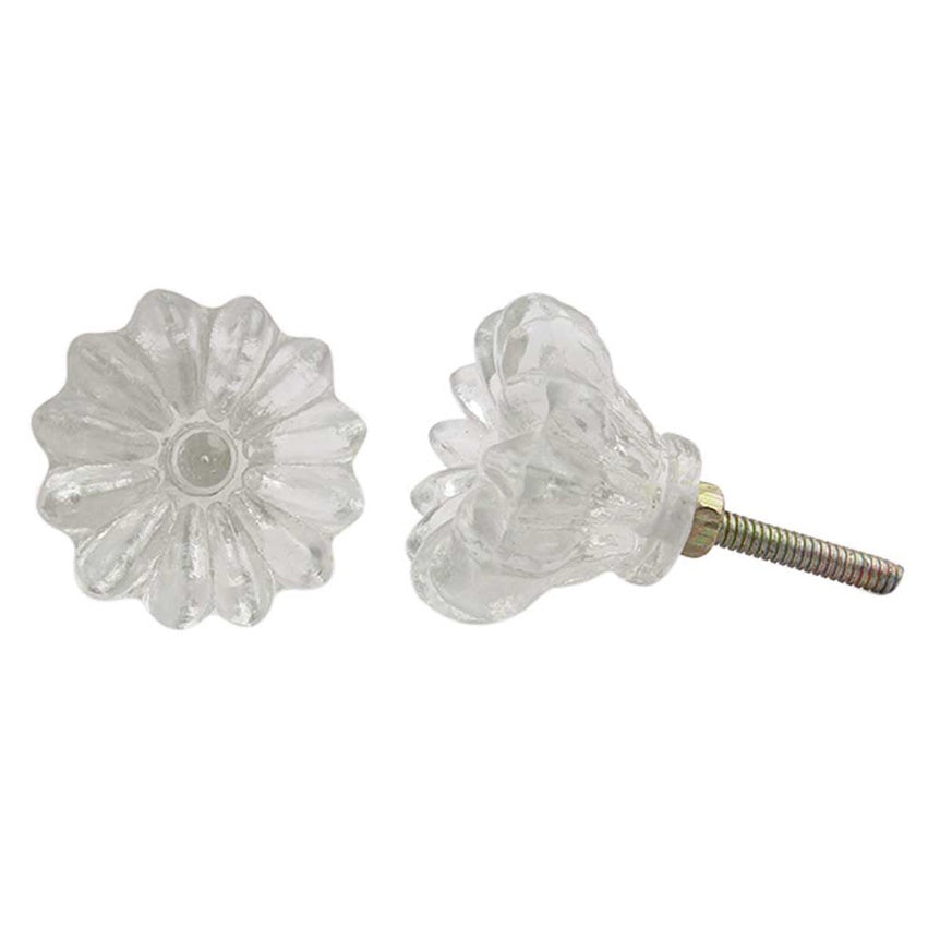 Knob: Clear, Glass, Flower