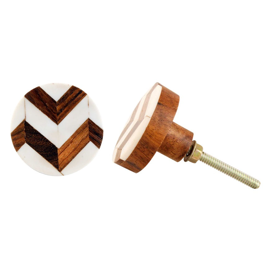 Round Wood + Bone Knob