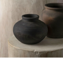 Black Terracotta Vase - wide neck