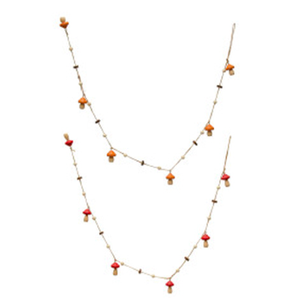Wood Mushroom Garland - 40"L