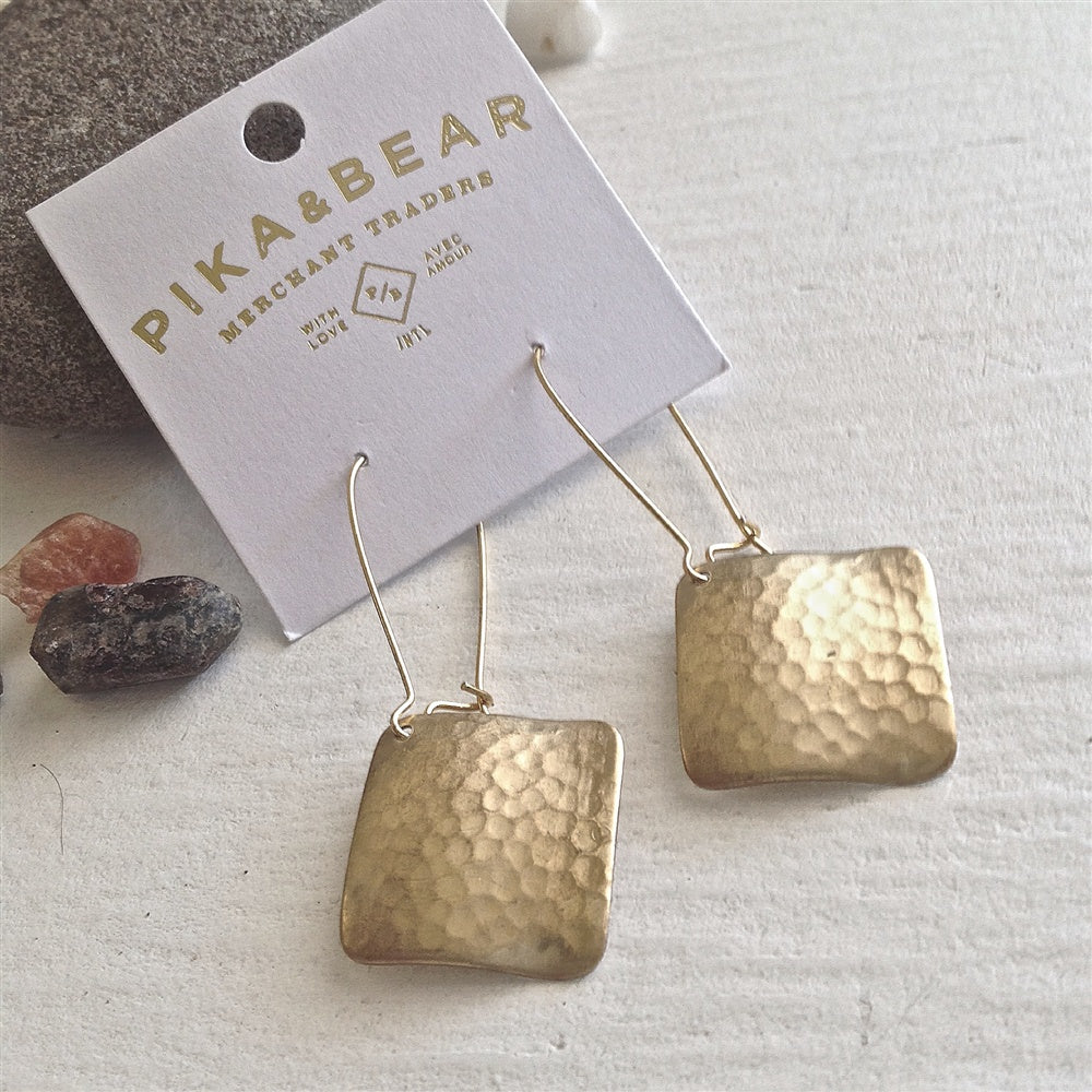Hammered Brass Drop Earrings