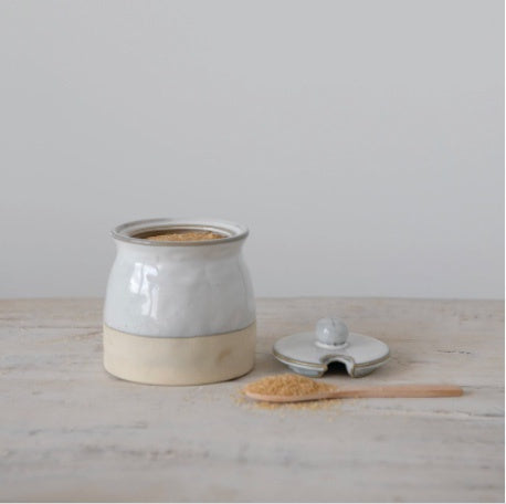 Stoneware Sugar Pot + Wooden Spoon