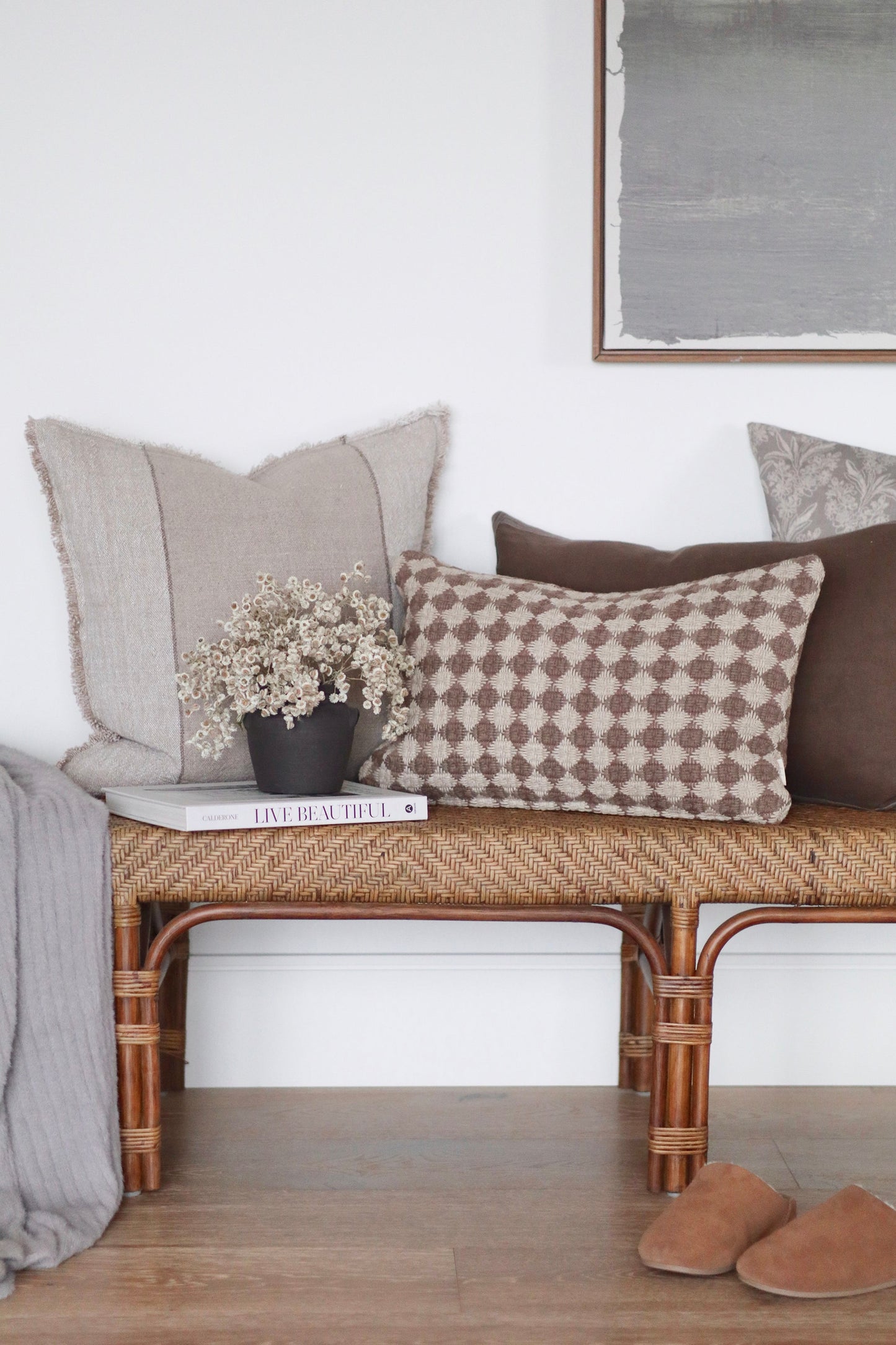 21x12 Check Weave Pillow, Brown
