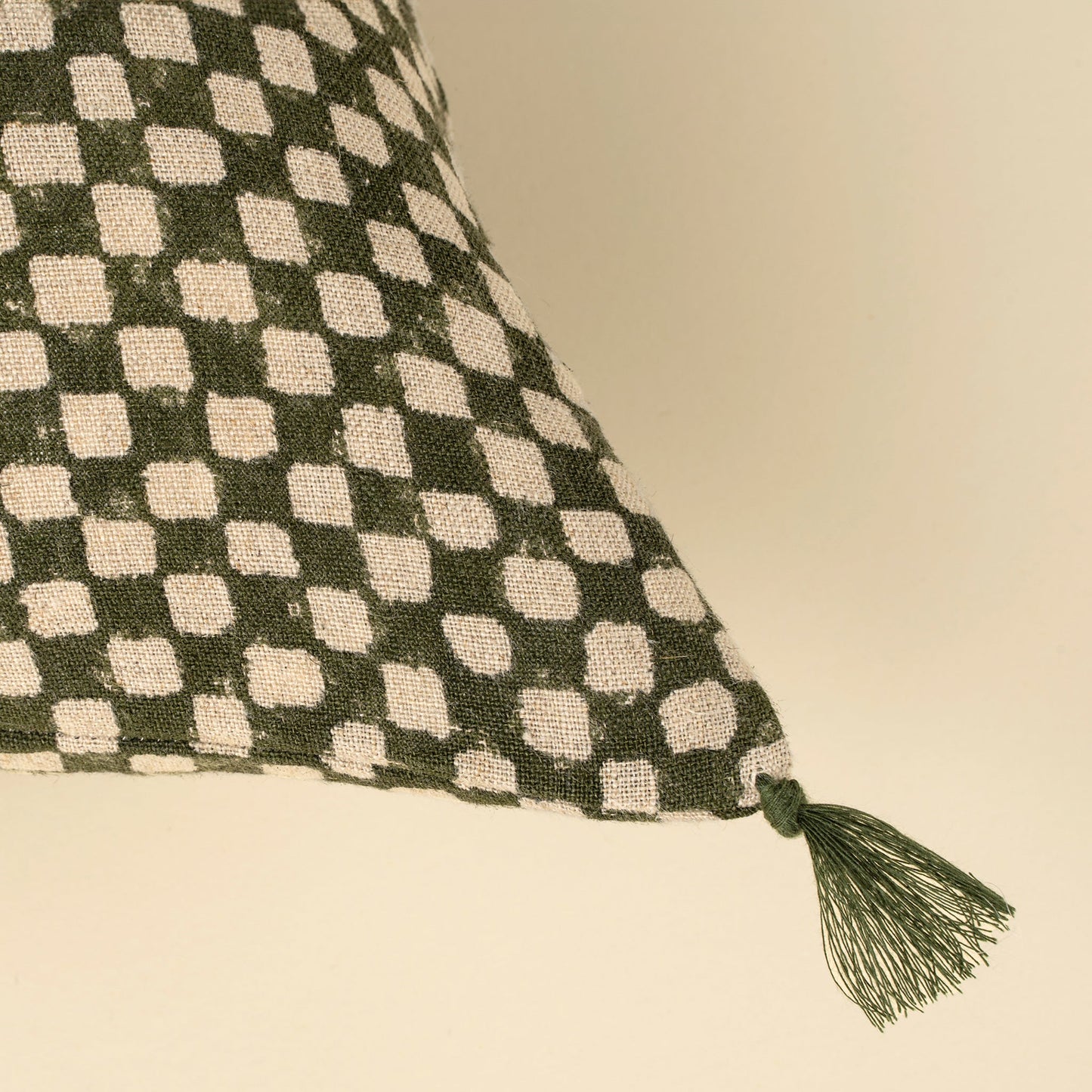 16x24 Block Print Check Linen Pillow, Green