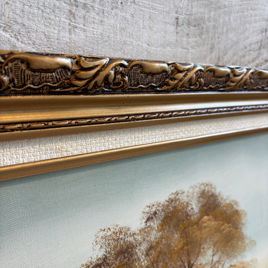 Vintage Oil Painting of Landscape w/ Ornate Gold Frame