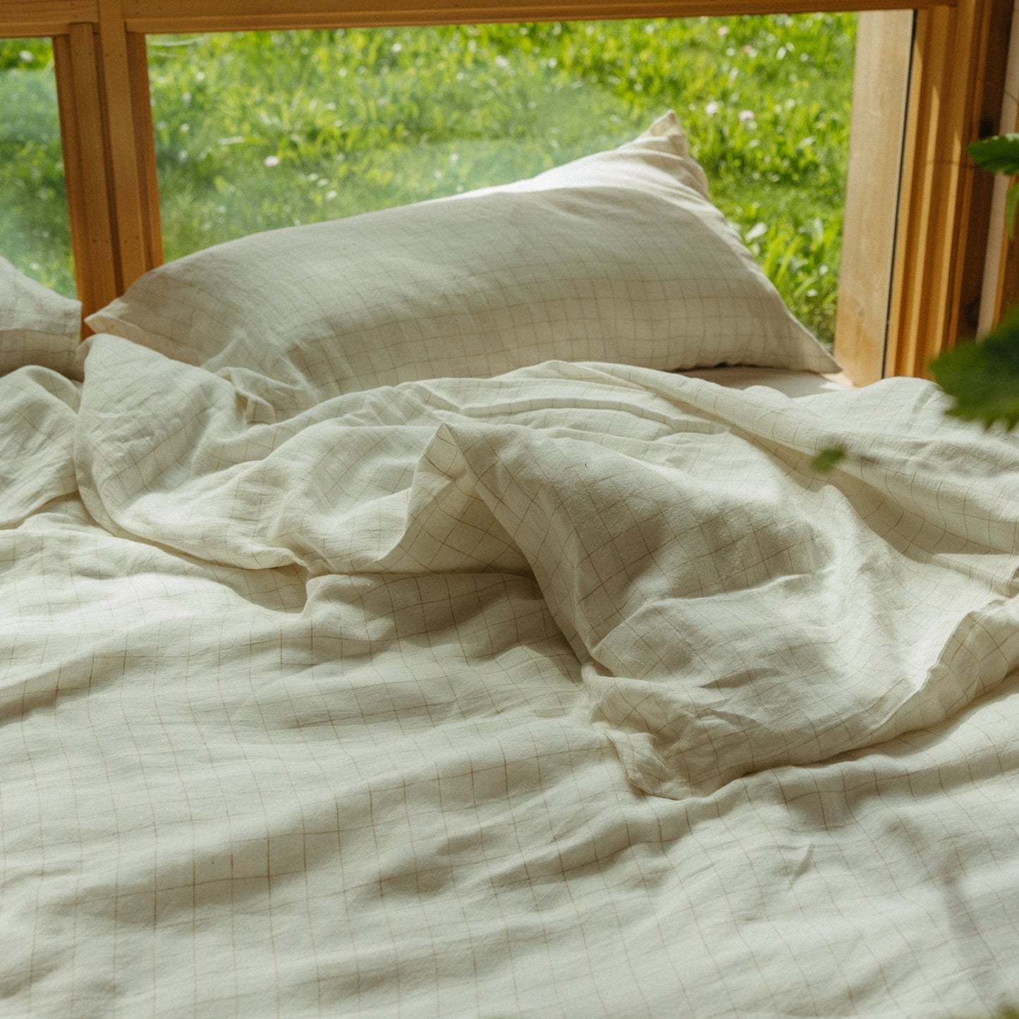 Linen Check King Duvet Set, Ivory