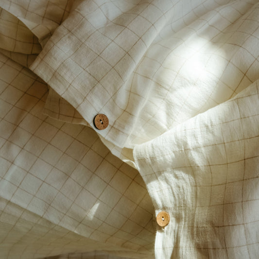 Linen Check King Duvet Set, Ivory