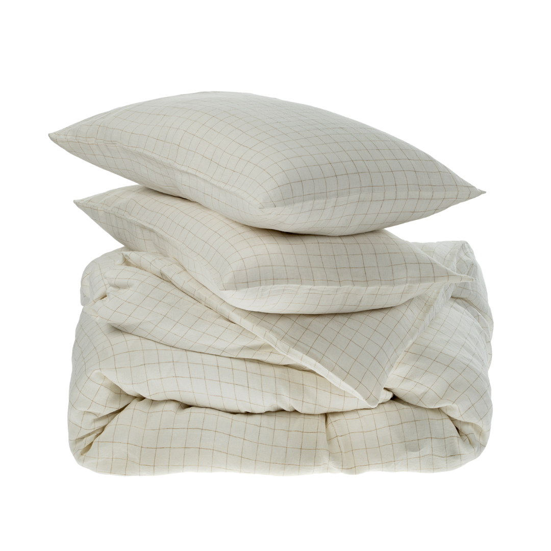 Linen Check King Duvet Set, Ivory