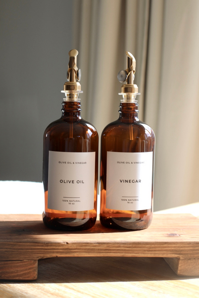 Olive & Vinegar Glass Amber Bottles