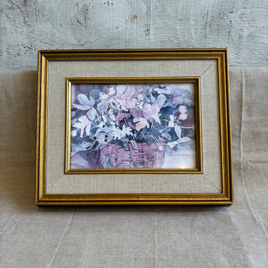 Vintage Floral Art w/ Gold Frame + Fabric Surround -XS