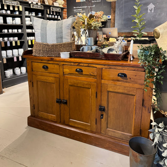 Vintage Wooden Sideboard w/3 Drawers + 3 Latched Doors