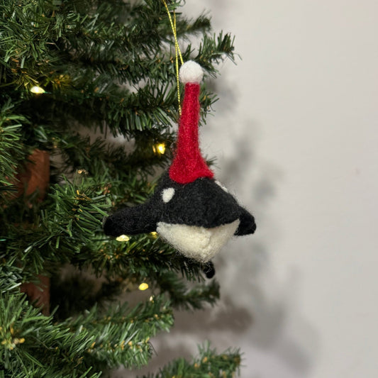Wool Orca w/ Santa Hat Ornament