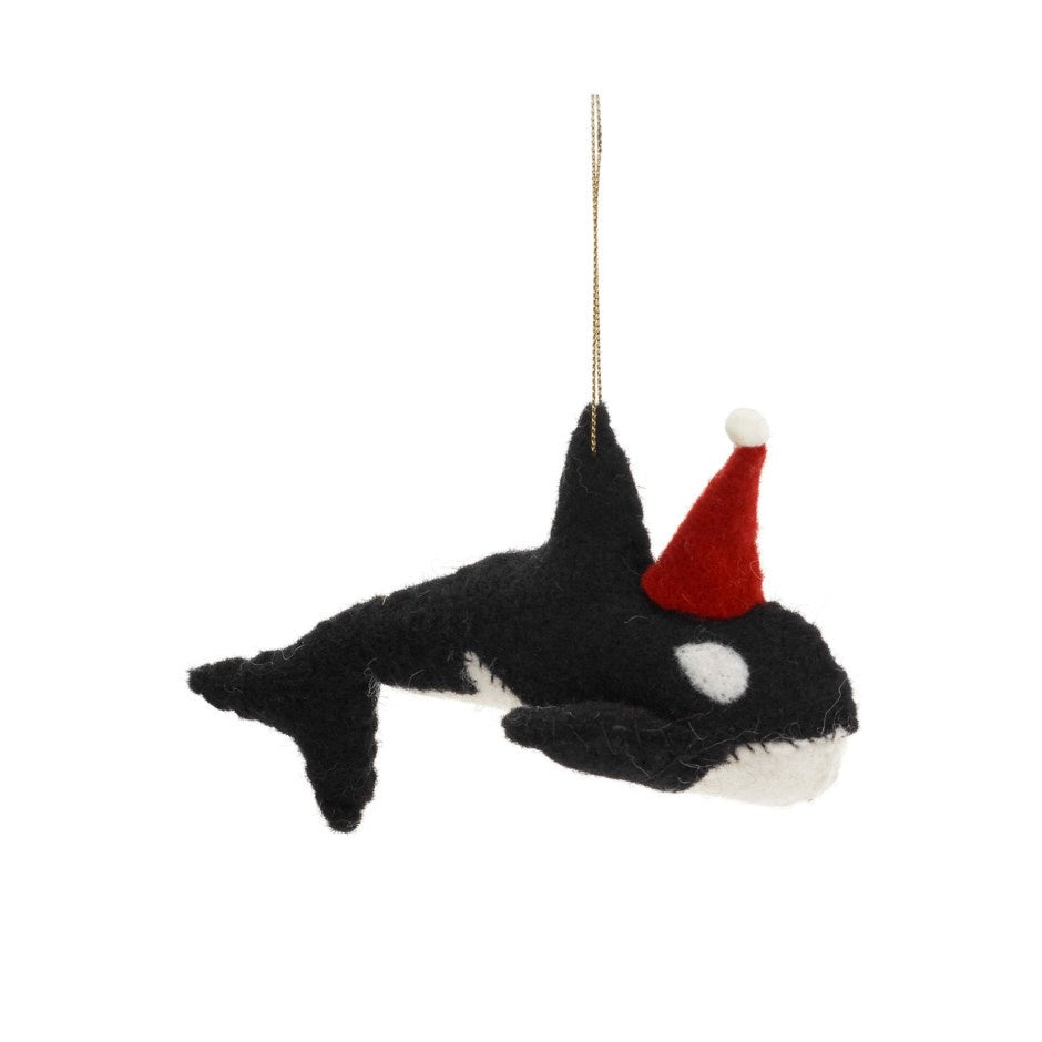 Wool Orca w/ Santa Hat Ornament