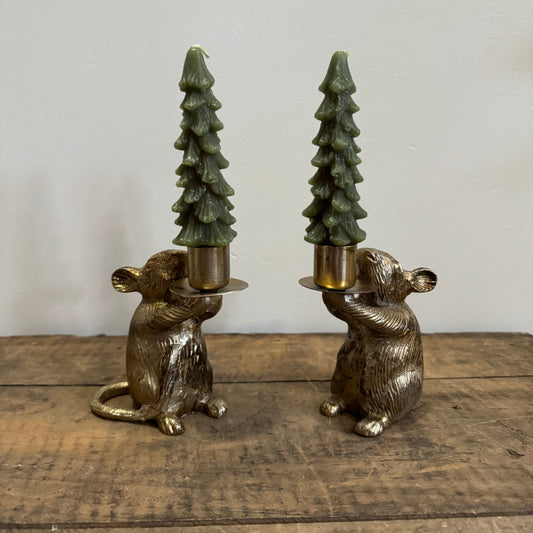 Mouse Taper Holder, Antique Gold Finish