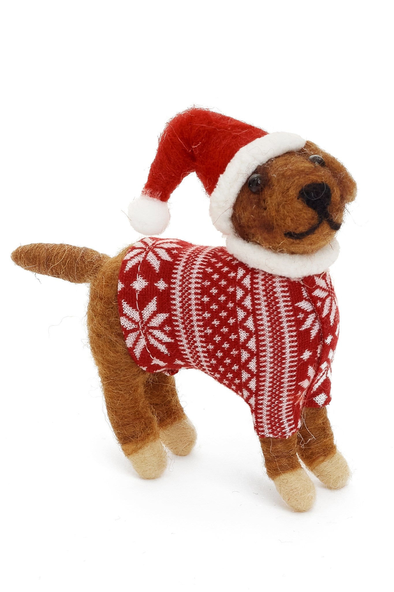 Wool Dog w/ Red Sweater Ornament
