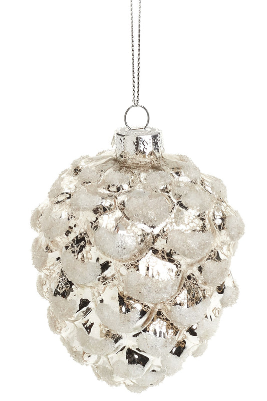 Glass Pinecone Ornament - White&Gold