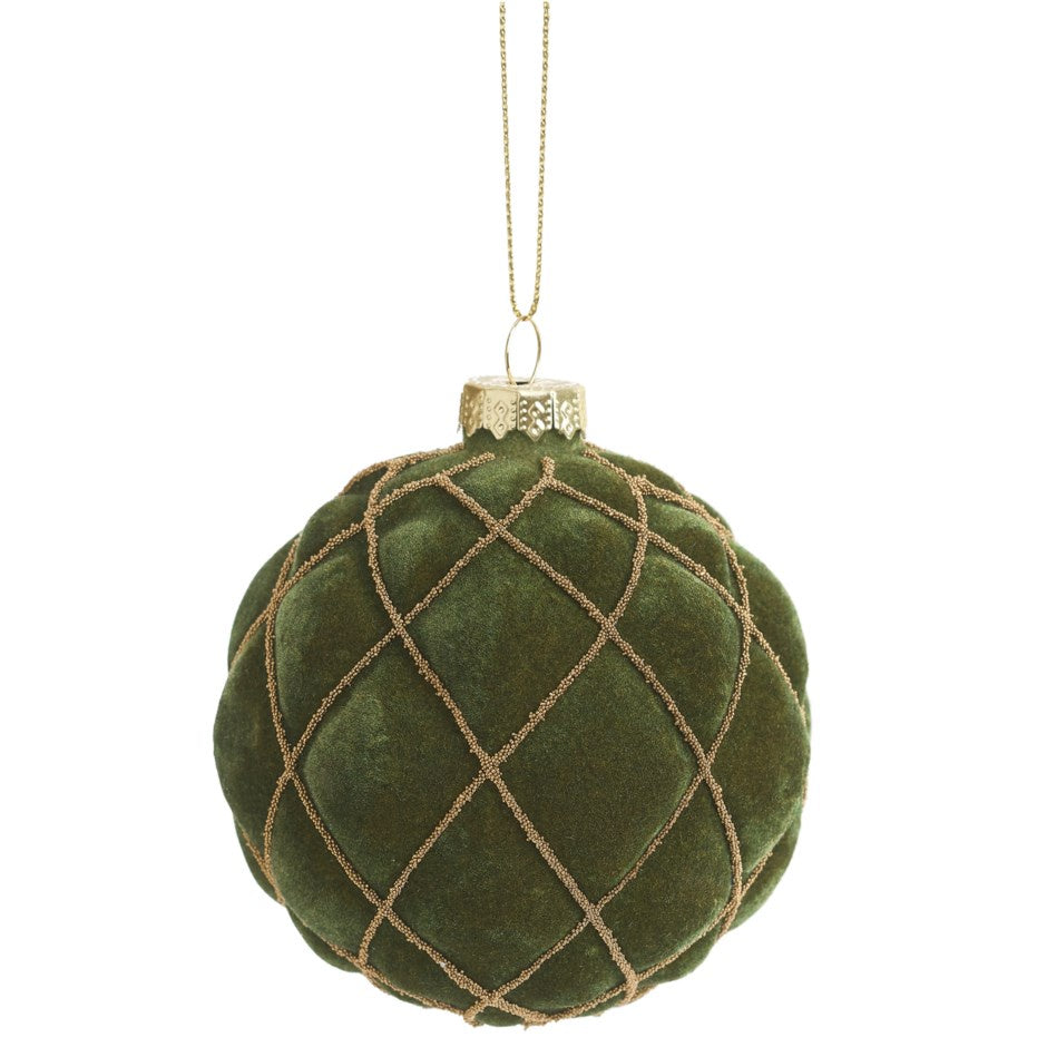 Velvet Glass Ornament: Green + Gold