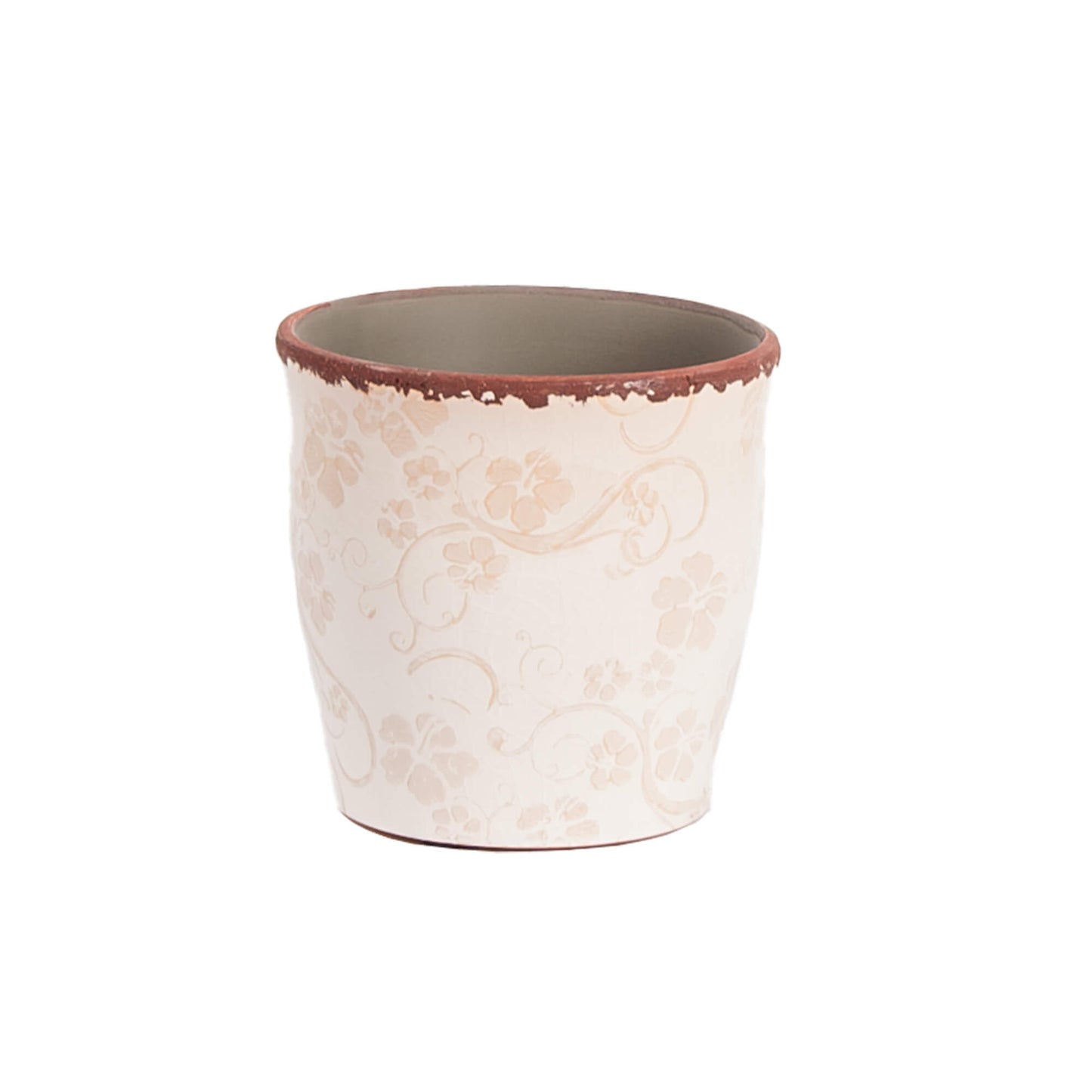 Cream Planter w/ Floral Pattern