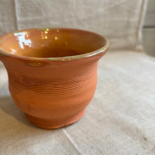 Vintage Textured Terracotta Pot w/ Green Glaze Inside