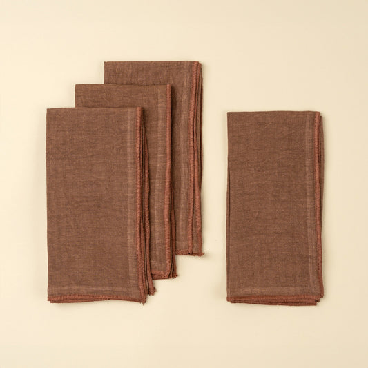 Stonewashed Linen Napkins S/4, Mahogany