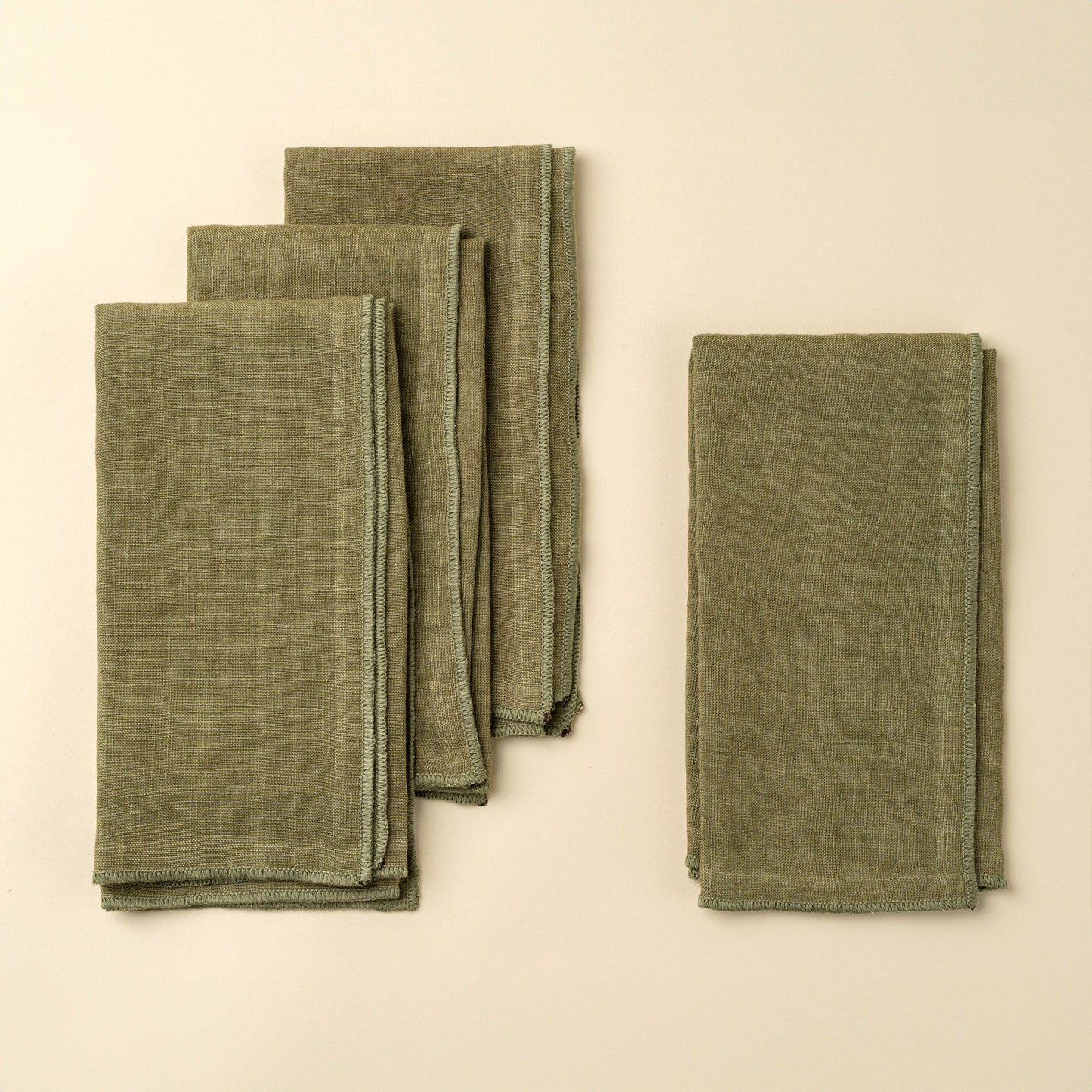 Stonewashed Linen Napkins S/4, Forest Green